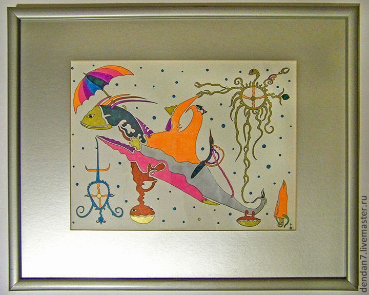 Peinture intitulée "fishumbrella" par Denis Danilov (DenDan7), Œuvre d'art originale, Stylo gel