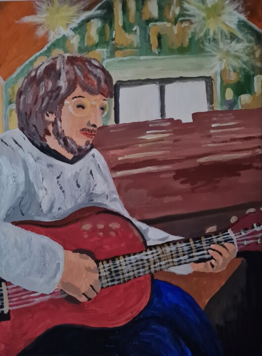 Painting titled "Der Gitarrist" by Denis Dolheimer, Original Artwork, Acrylic