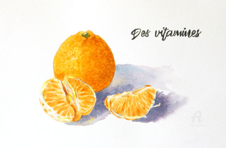 Peinture intitulée "Des vitamines" par Emilie Denis, Œuvre d'art originale, Aquarelle