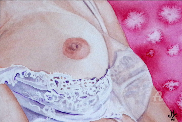 Картина под названием "Octobre rose" - Emilie Denis, Подлинное произведение искусства, Акварель
