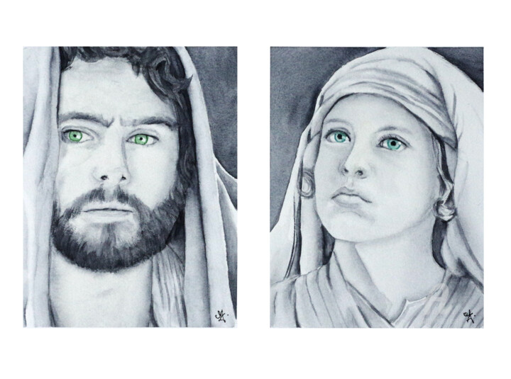 Painting titled "Jésus de Nazareth" by Emilie Denis, Original Artwork, Watercolor