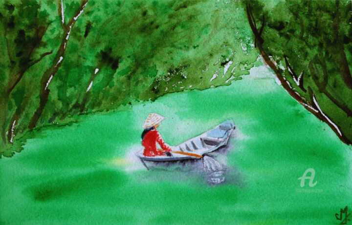 Peinture intitulée "La traversée" par Emilie Denis, Œuvre d'art originale, Aquarelle