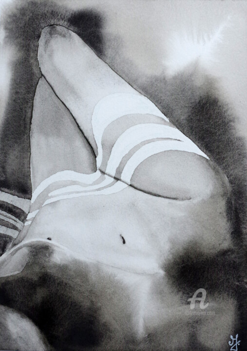 绘画 标题为“Derrière les rideaux” 由Emilie Denis, 原创艺术品, 木炭