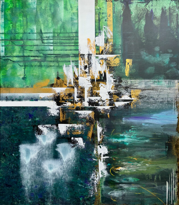 Malerei mit dem Titel "Viridian Dreamscape…" von Denis Fluierar, Original-Kunstwerk, Acryl