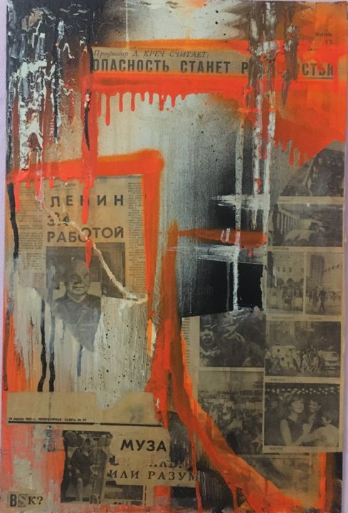 Collages getiteld "Scraps on canvas" door Denis Lutskikh, Origineel Kunstwerk, Collages