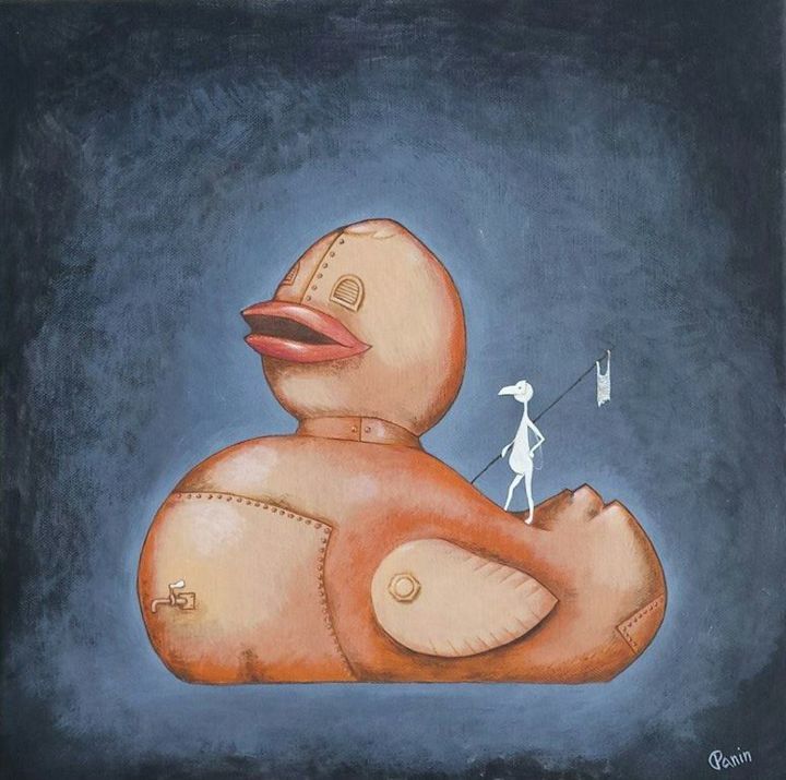 Malerei mit dem Titel "Duck" von Denis Panin, Original-Kunstwerk, Acryl