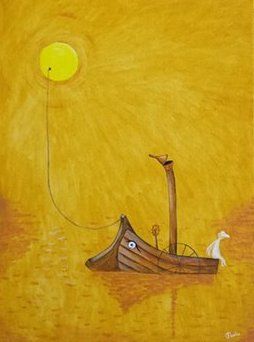 Painting titled "boat" by Denis Panin, Original Artwork, Acrylic