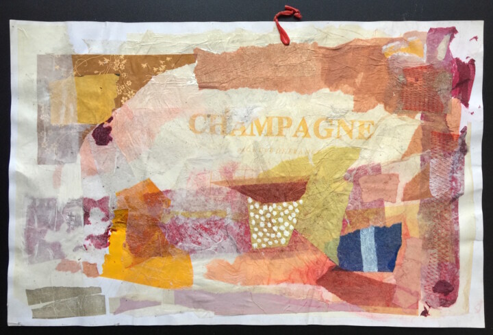Collagen mit dem Titel "Champagne" von Denis Reitz, Original-Kunstwerk, Papier