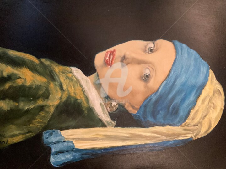 Pintura titulada "Jeune fille à la pe…" por Denis Richard Painting, Obra de arte original, Oleo