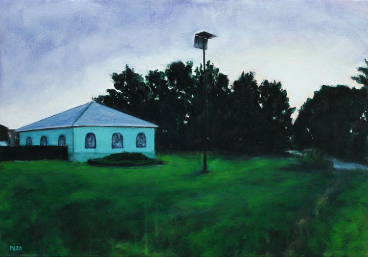 Peinture intitulée "Вечер в парке" par Денис Русаков, Œuvre d'art originale, Acrylique Monté sur Carton