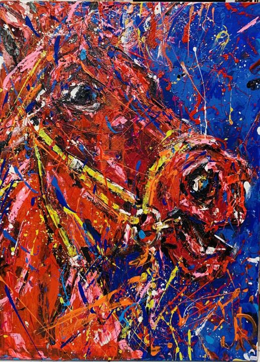 Painting titled "Fire Horse" by Denis Ermak, Original Artwork, Oil