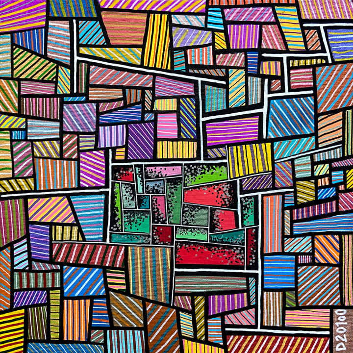Peinture intitulée "Prison mentale" par Denis Vincent, Œuvre d'art originale, Acrylique Monté sur Carton