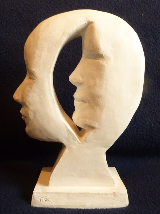 Skulptur mit dem Titel "je pense à toi" von Mariejo Cottaz, Original-Kunstwerk, Terra cotta