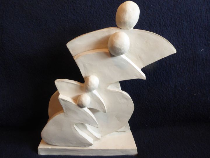 Sculpture titled "En famille" by Mariejo Cottaz, Original Artwork, Terra cotta