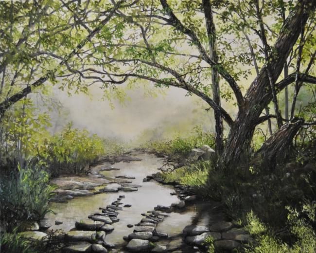 Peinture intitulée "Le Ruisseau" par Denis Cousin, Œuvre d'art originale, Huile