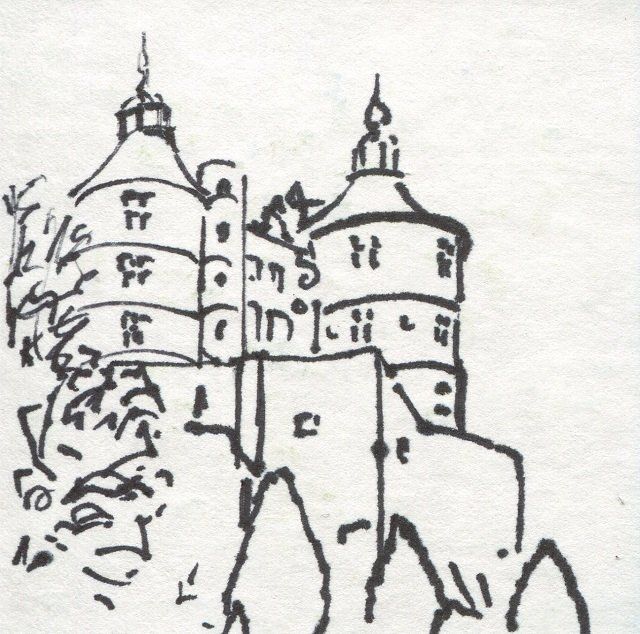 Dibujo titulada "Château de Montbéli…" por Denis Demouge, Obra de arte original