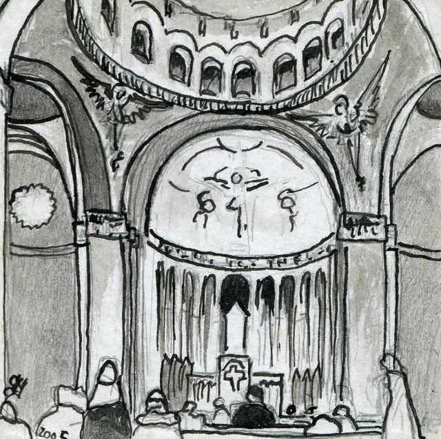 Dessin intitulée "Intérieur de l'égli…" par Denis Demouge, Œuvre d'art originale, Autre