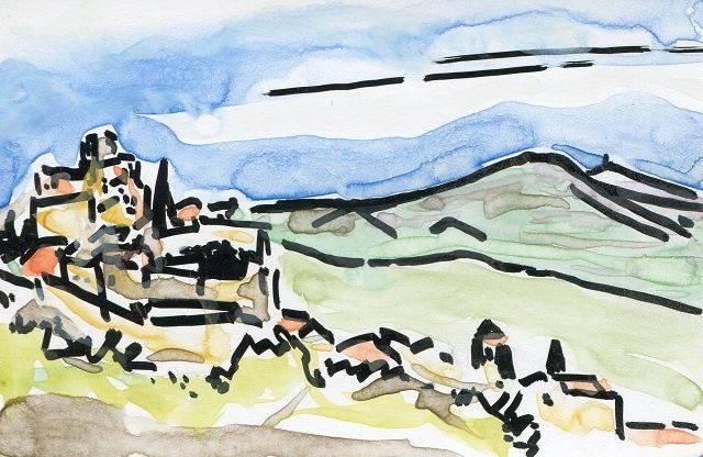 Dibujo titulada "Le village du Barro…" por Denis Demouge, Obra de arte original