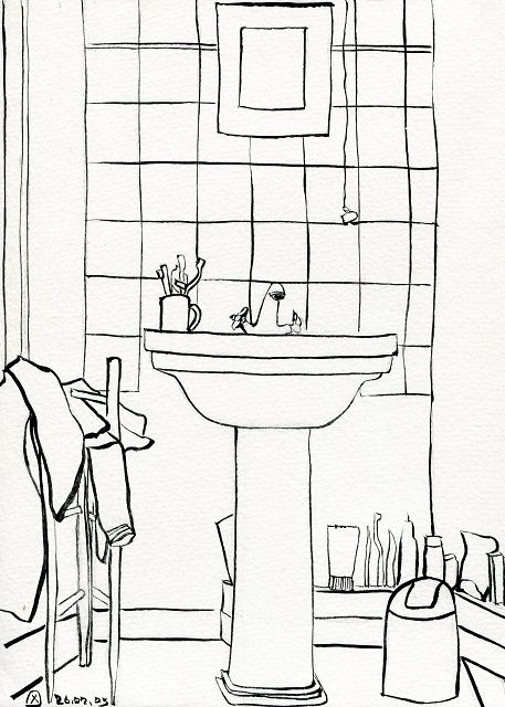 Dessin intitulée "Salle de bains de l…" par Denis Demouge, Œuvre d'art originale