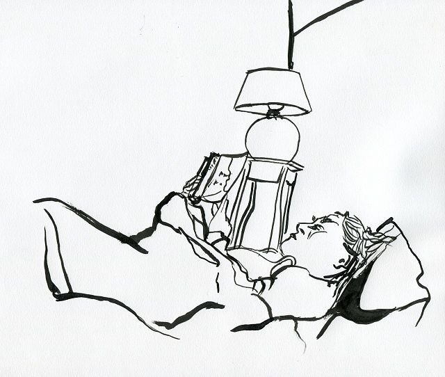Dessin intitulée "Suzanne lisant au l…" par Denis Demouge, Œuvre d'art originale