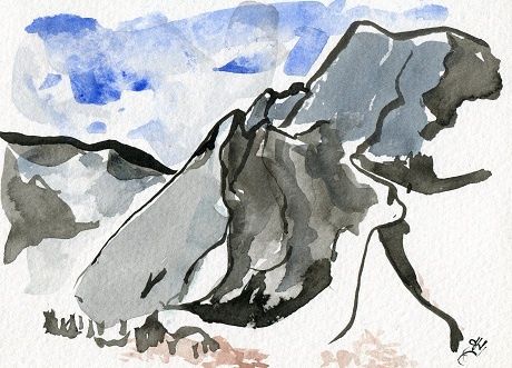 Drawing titled "Les Pyrénées depuis…" by Denis Demouge, Original Artwork