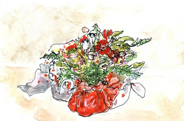 Tekening getiteld "Bouquet d'anniversa…" door Denis Demouge, Origineel Kunstwerk