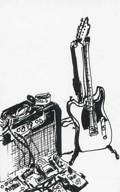 Drawing titled "Guitare Gibson et a…" by Denis Demouge, Original Artwork