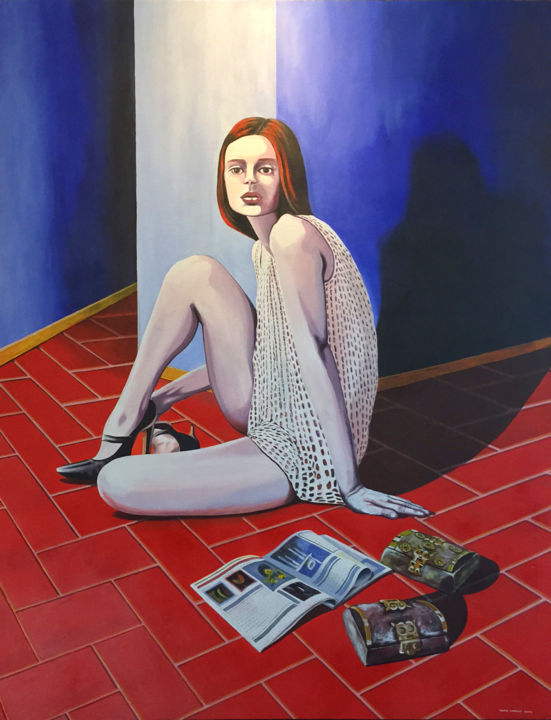 Schilderij getiteld "Girl on floor" door Denis D, Origineel Kunstwerk, Acryl