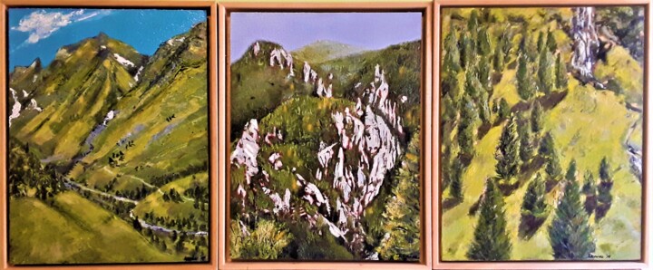 Painting titled "The Pyrenees Mounta…" by Denise Campbell, Original Artwork, Oil Mounted on Wood Panel