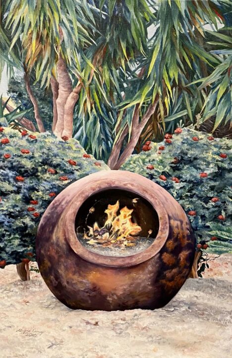 Painting titled "Fire Pit" by Denise Cooney, Original Artwork, Oil