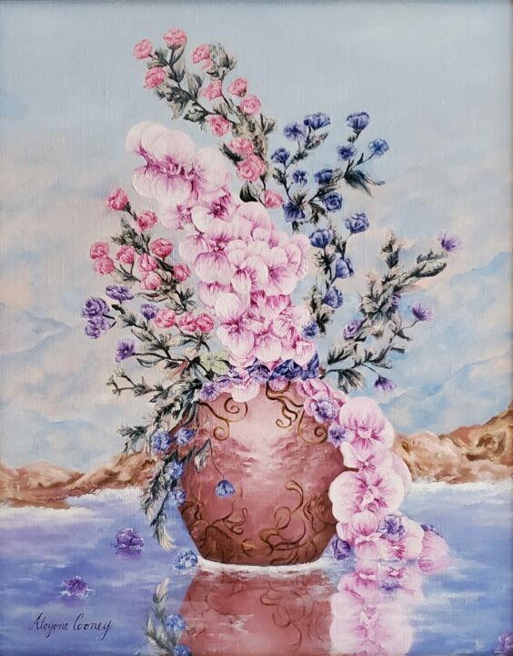 Schilderij getiteld "Orchids" door Denise Cooney, Origineel Kunstwerk, Olie