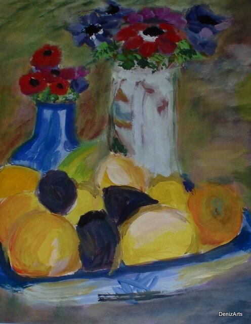 Painting titled "Les anémones" by Denise Guilhaumon, Original Artwork