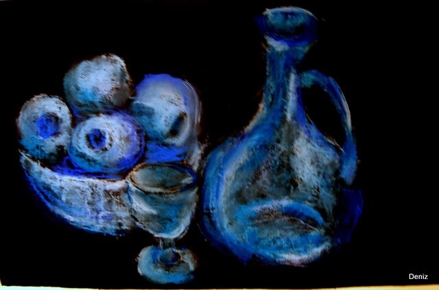 Pittura intitolato "Carafe bleue" da Denise Guilhaumon, Opera d'arte originale, Olio