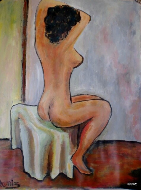 Painting titled "Le modèle - Etude" by Denise Guilhaumon, Original Artwork, Oil