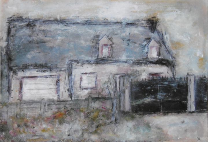 Peinture intitulée "la maison au portai…" par Denise Louin-Lecoeur, Œuvre d'art originale