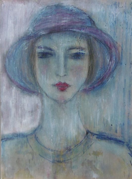 Pintura intitulada "le chapeau de Mirei…" por Denise Louin-Lecoeur, Obras de arte originais, Acrílico