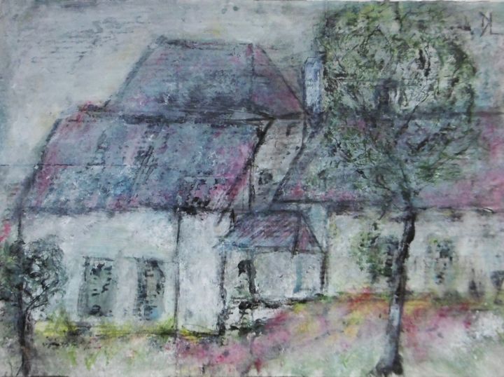 Malarstwo zatytułowany „Derrière la maison” autorstwa Denise Louin-Lecoeur, Oryginalna praca, Akryl