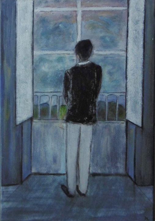 Painting titled "Homme à sa fenêtre" by Denise Louin-Lecoeur, Original Artwork, Acrylic