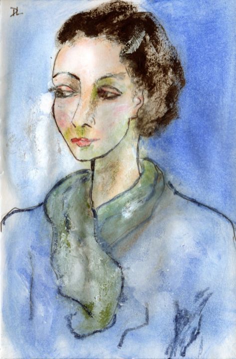 Pittura intitolato "l'écharpe." da Denise Louin-Lecoeur, Opera d'arte originale, Acrilico