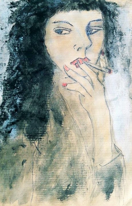 Peinture intitulée "Elle fume ." par Denise Louin-Lecoeur, Œuvre d'art originale, Acrylique