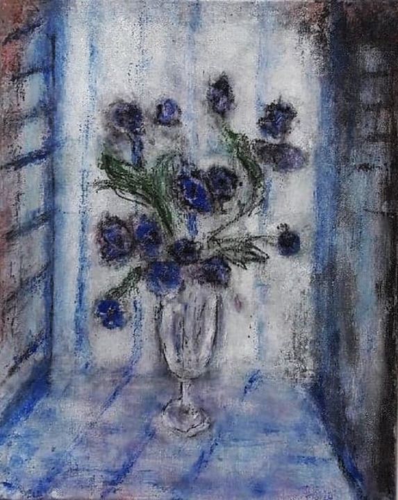 Pintura titulada "Fleurs bleues." por Denise Louin-Lecoeur, Obra de arte original, Acrílico
