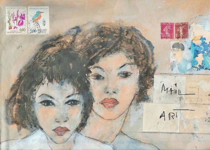 Pittura intitolato "mail art japonisant." da Denise Louin-Lecoeur, Opera d'arte originale, Acrilico