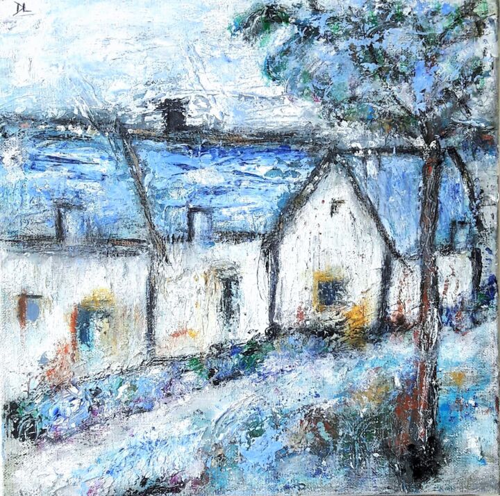 "Le hameau bleu." başlıklı Tablo Denise Louin-Lecoeur tarafından, Orijinal sanat, Akrilik