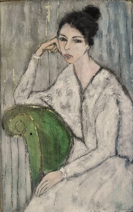 "Le fauteuil vert" başlıklı Tablo Denise Louin-Lecoeur tarafından, Orijinal sanat, Akrilik