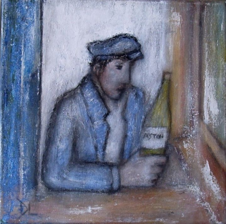 Peinture intitulée "Portrait le buveur" par Denise Louin-Lecoeur, Œuvre d'art originale, Huile