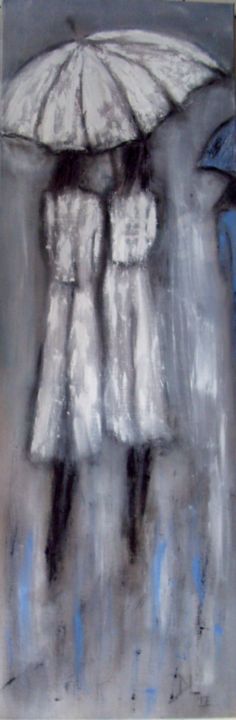 Painting titled "sous la pluie" by Denise Louin-Lecoeur, Original Artwork, Acrylic