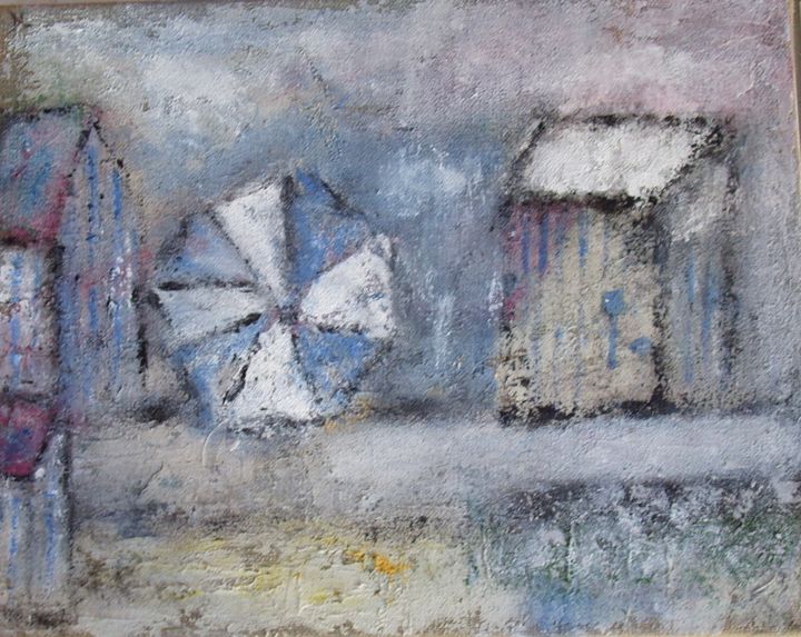 Painting titled "Entre les cabines" by Denise Louin-Lecoeur, Original Artwork, Acrylic