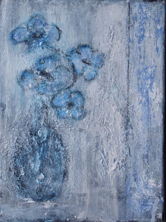Peinture intitulée "fleurs bleues versi…" par Denise Louin-Lecoeur, Œuvre d'art originale, Acrylique