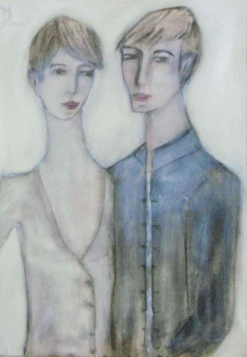 Painting titled "les jeunes amants." by Denise Louin-Lecoeur, Original Artwork, Acrylic