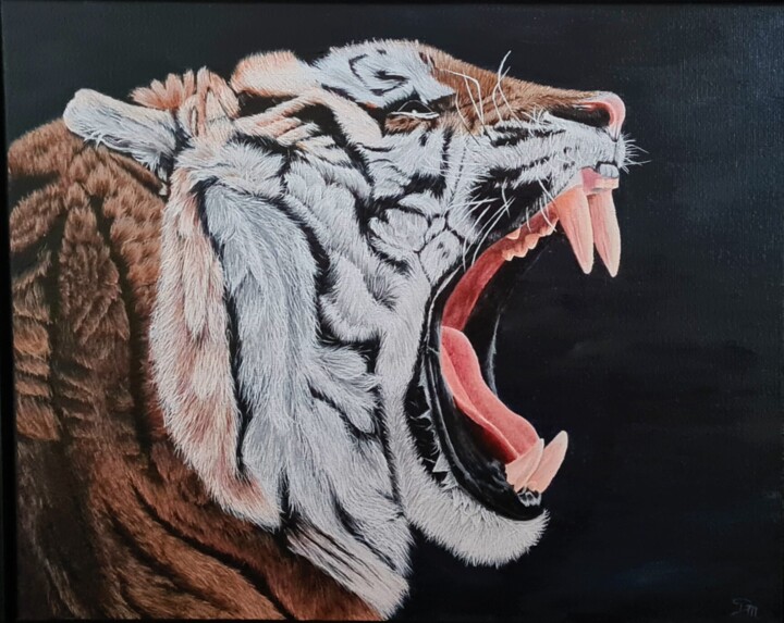 Schilderij getiteld "Tiger roar" door Denise Martens Art, Origineel Kunstwerk, Acryl